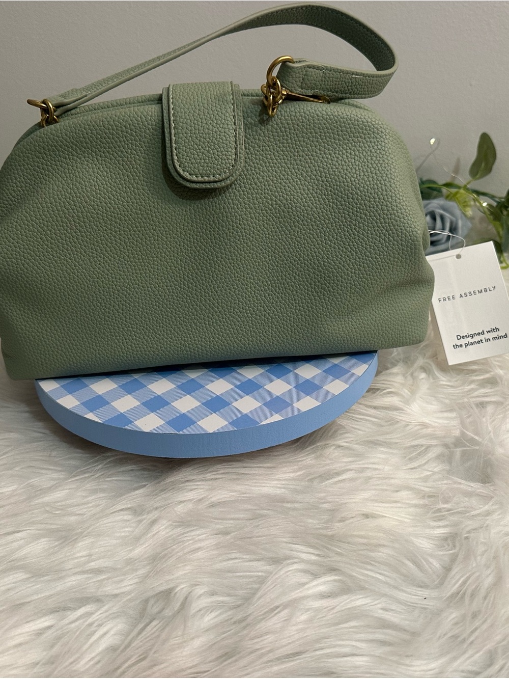 Textured Sage Green Crossbody Bag with Strap